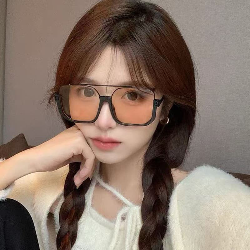 Coreano Retro marrom óculos de sol feminino moda influenciador na moda High-End meia armação óculos rua tiro grande F