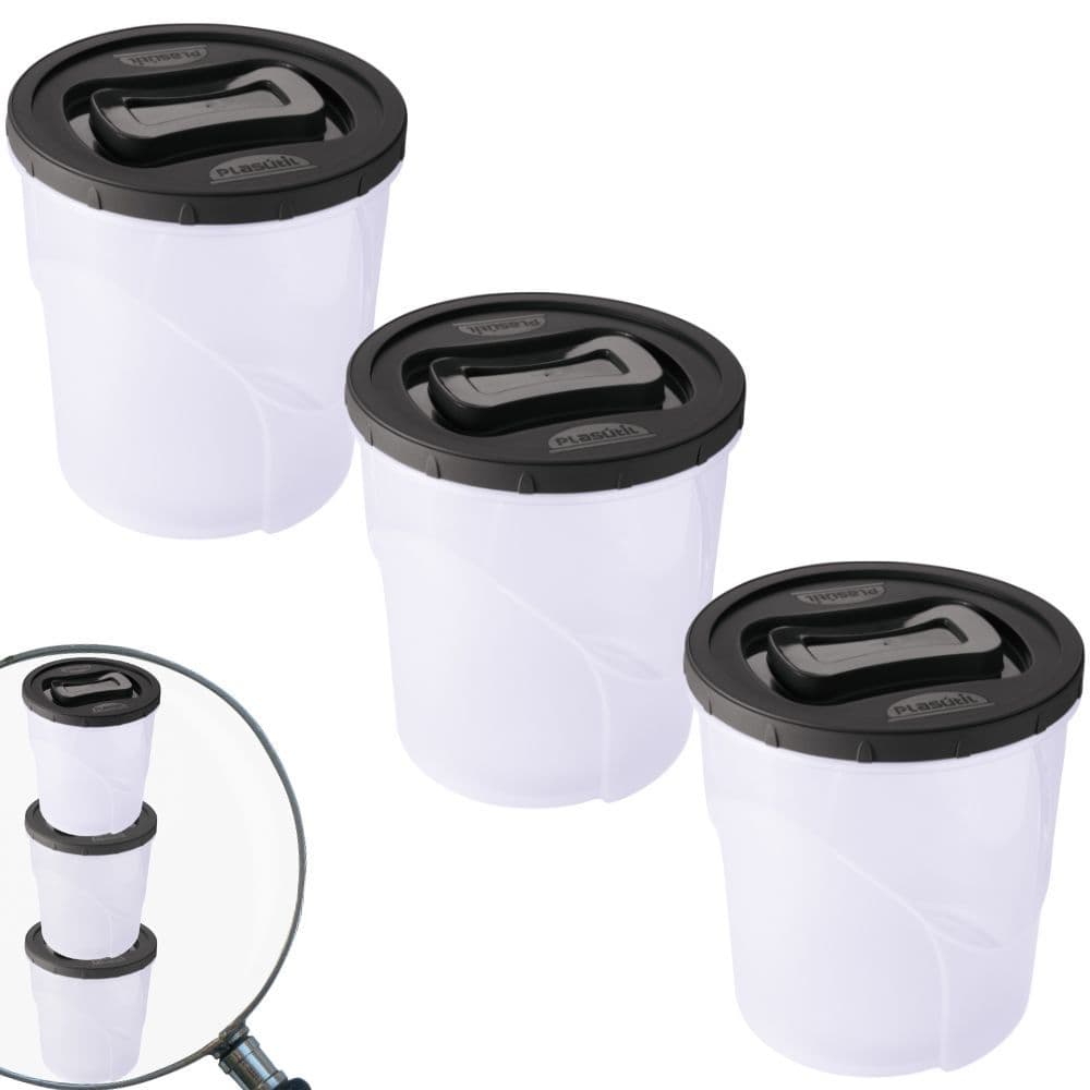 Pote de plástico Clic rosca 7,6 litros preto com 3 unidades Plasutil ref.13896