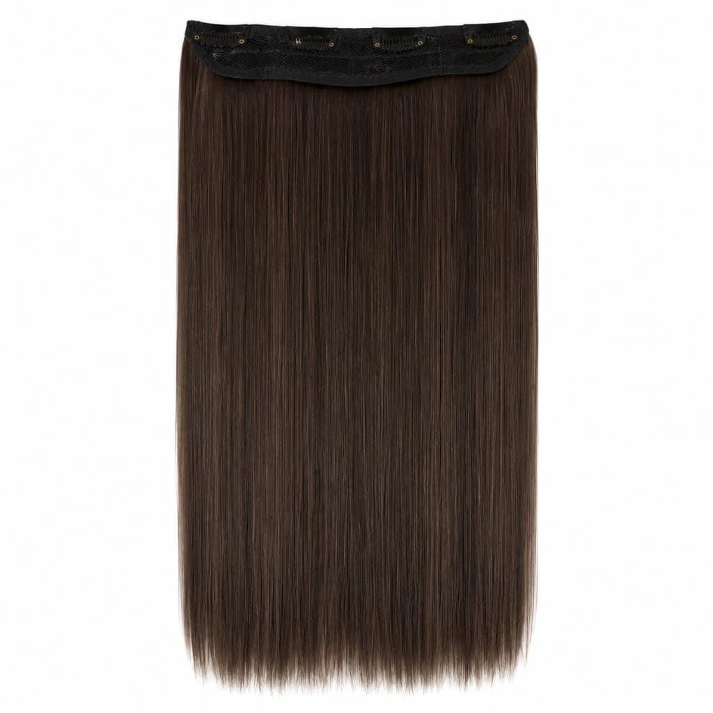 Aplique de Cabelo Sintético Liso com Clips Mecha Fina Longa Castanho 1 Unidade