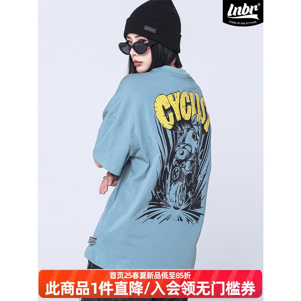LNBR street Wear 24 verão motocicleta urso impressão camiseta masculina americana High street solto Casual Plus Size man