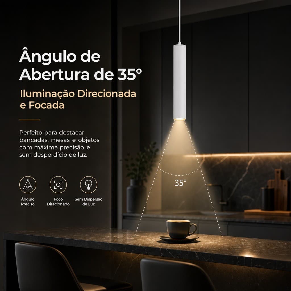 Pendente Led Tubo Branco 15w 3000k