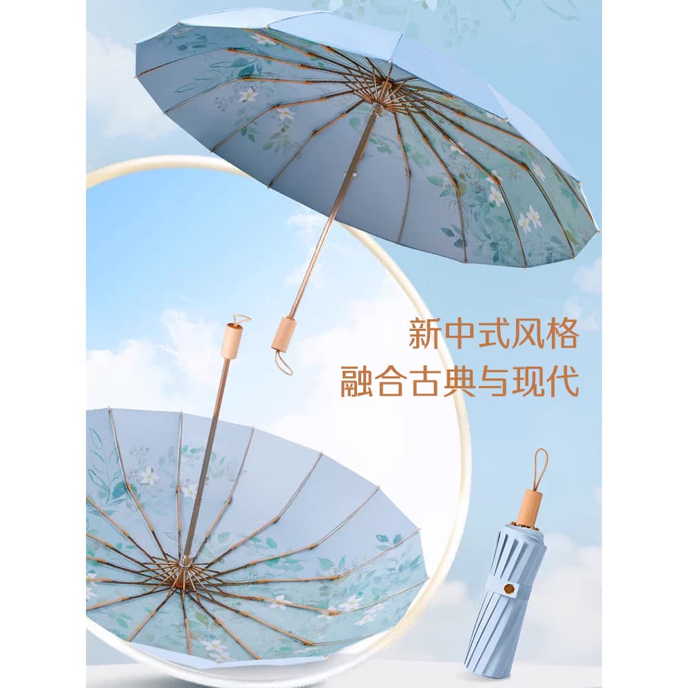 Guarda-sol de plástico com 16 ossos, guarda-sol antigo, novo, clássico chinês, feminino, guarda-sol ensolarado, borracha