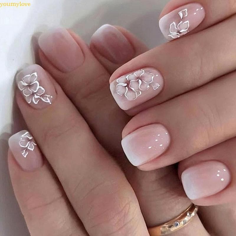 youmylove Press on Nail Pontas Francesas Unhas Falsas Curtas Quadradas Colas Para Nas