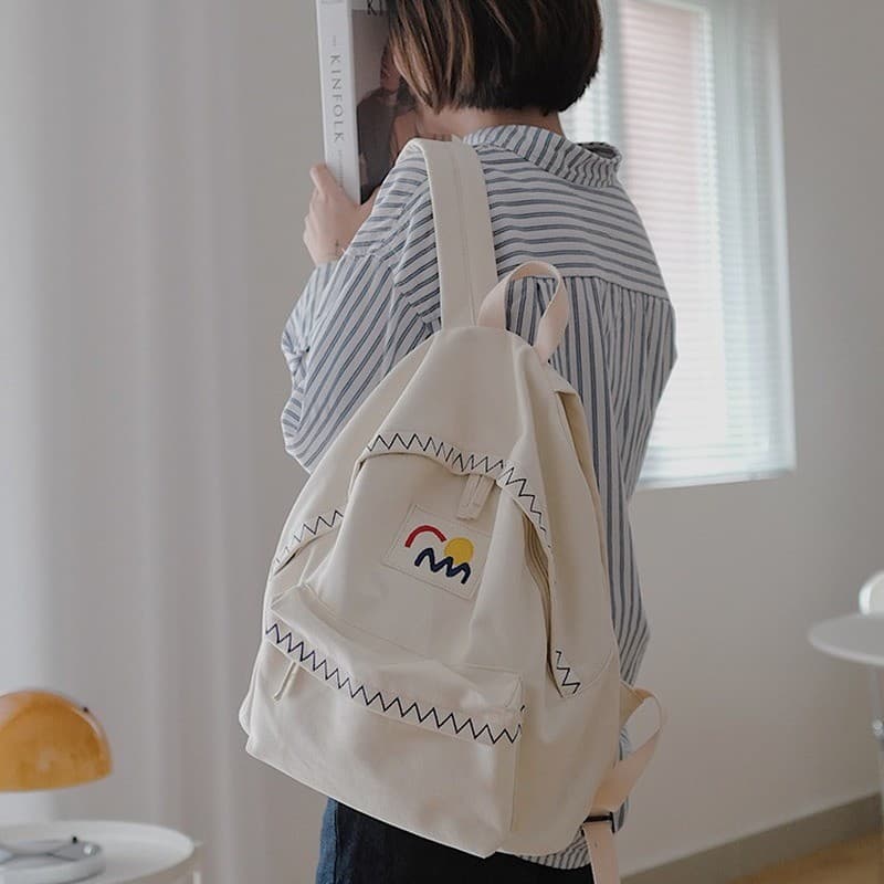 Simples versátil mochila de lona estudante do ensino médio mochila feminina versão coreana Harajuku estudante mochila vi