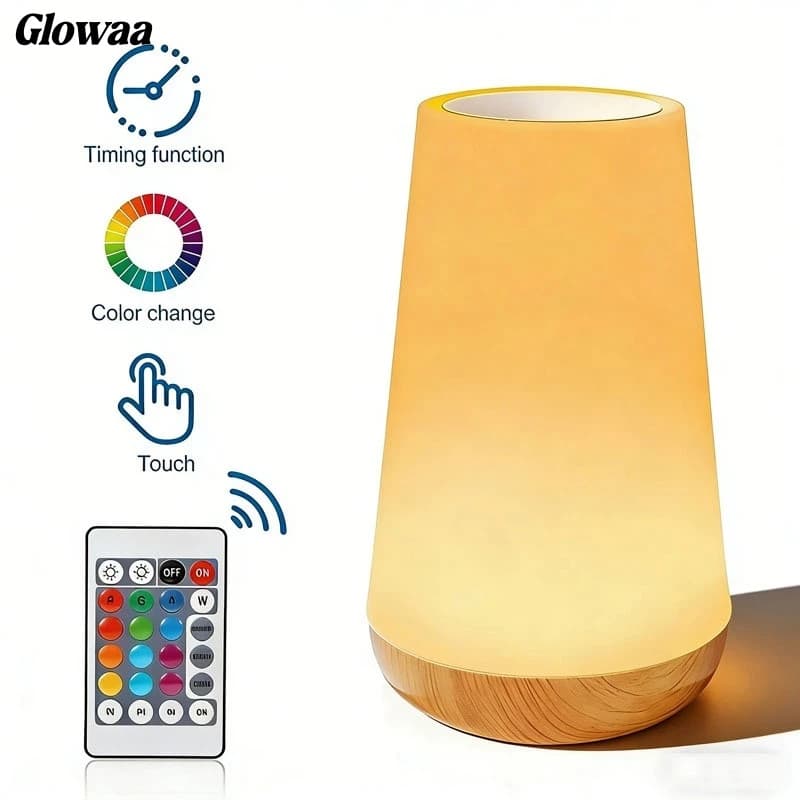 Luz noturna com controle remoto e toque recarregável com 13 cores LED lâmpada de mesa dimmable