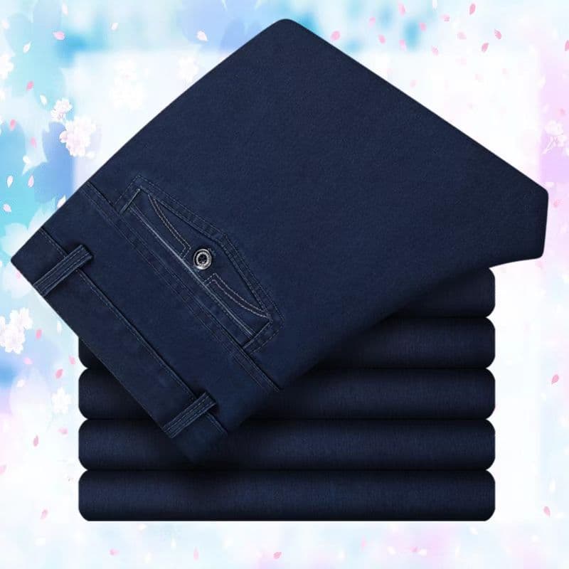 Outono inverno grosso de meia-idade idosos Jeans masculino estiramento cintura alta profunda em linha reta solta pai Cas