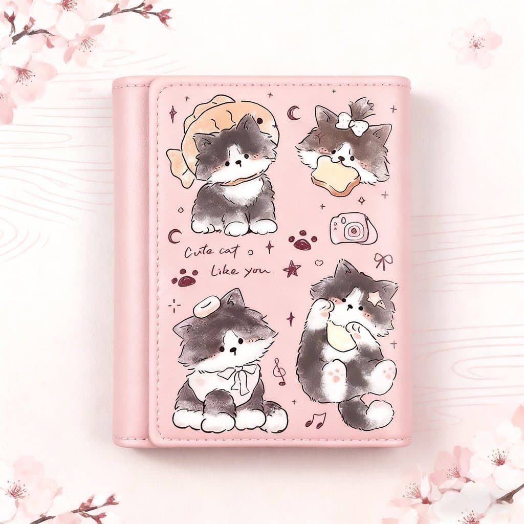 carteira femenina carteira feminina Estilo japonês gatinho carteira feminina pequeno titular do cartão grande capacidade