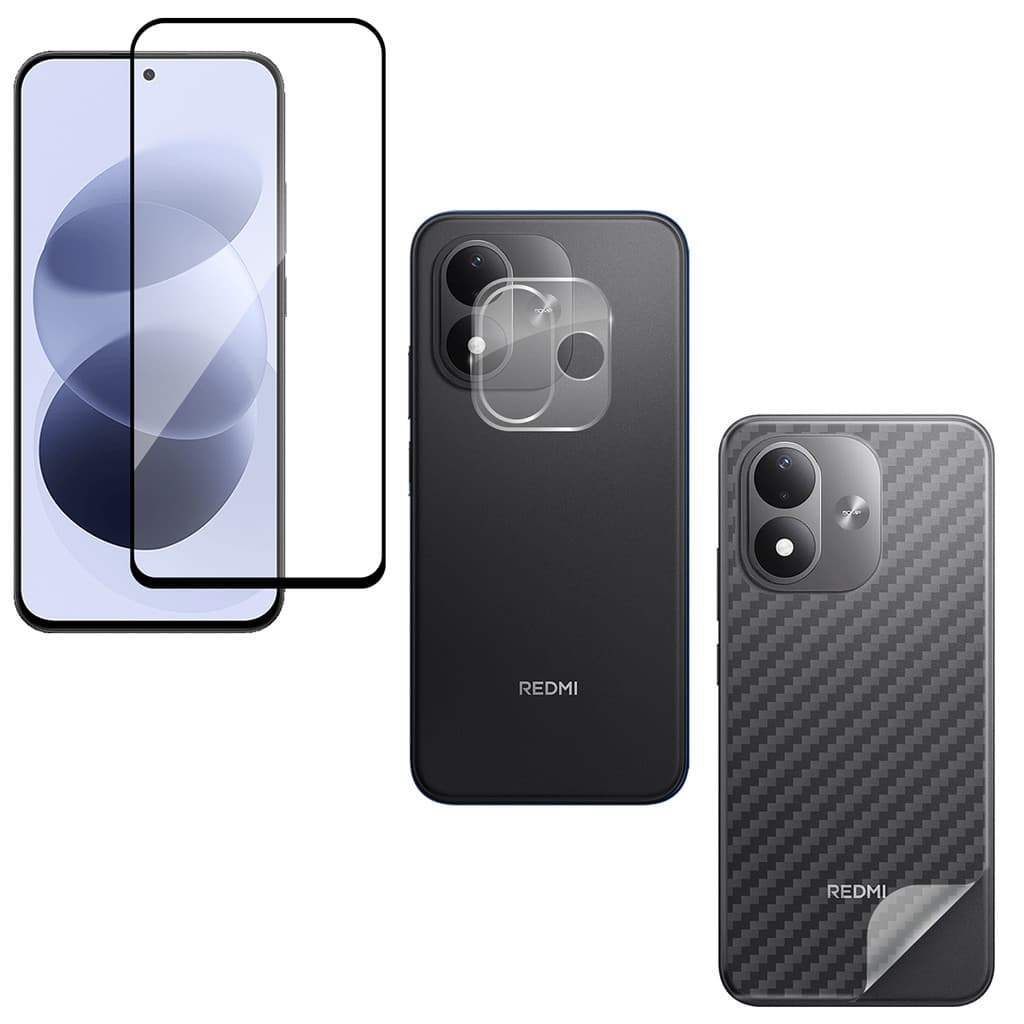 Película Vidro + Película Câmera Vidro + Película Traseira Carbono Para Redmi Note 17