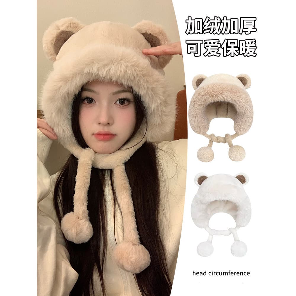 Bonito urso Lei Feng chapéu feminino outono inverno quente proteção de ouvido engrossado ciclismo All-Match pequeno rost