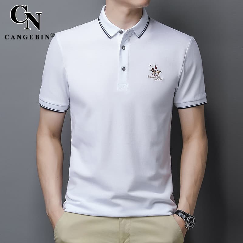 Camiseta polo de manga curta masculina verão gelo mercerizado algodão puro 2025 novo estilo marca High-End meia manga lí