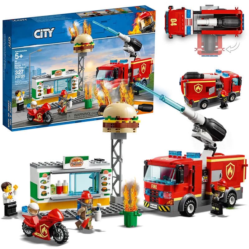 Nova loja de hambúrguer escada de resgate de incêndio caminhão cidade série compatível Lego blocos de construção montage