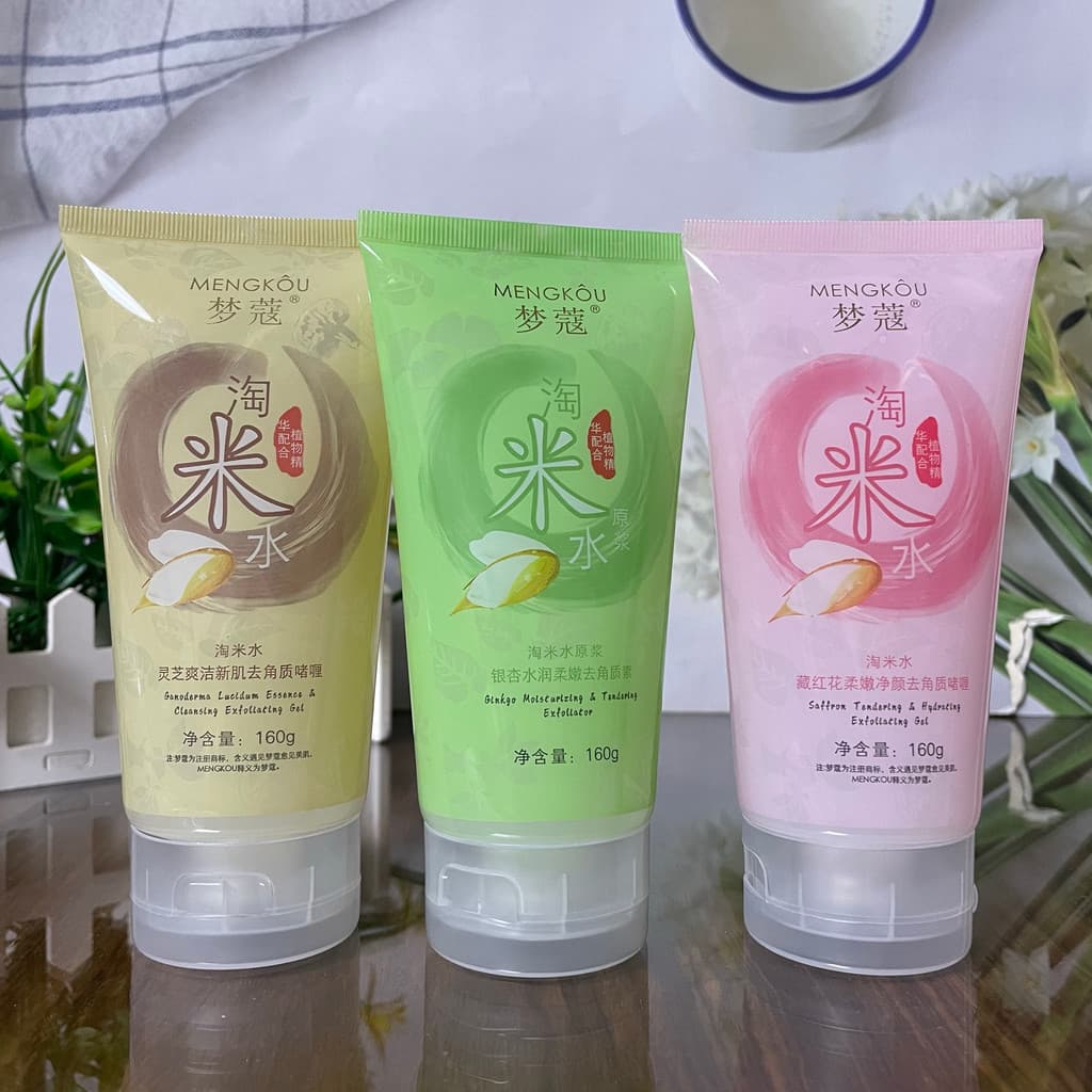 Gel esfoliante de água de arroz Mengko, 160g, essência de planta, limpeza profunda Facial, limpeza de pele morta, não ap