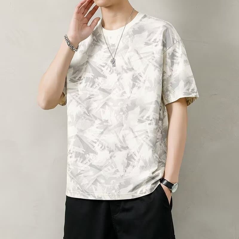 Camiseta de manga curta masculina verão 2024 novo estilo masculino solto Casual camiseta masculina Street Wear Tie-Dye H