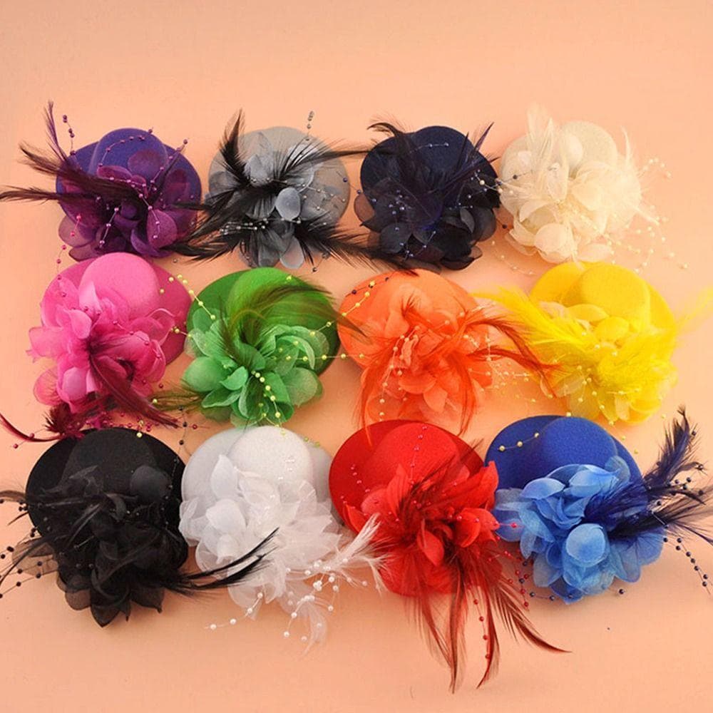 Chapéus Fascinators Infantis , Chapéu Com Caixa De Comprimidos De Flores De Penas De 13 Cm , Acessórios Par