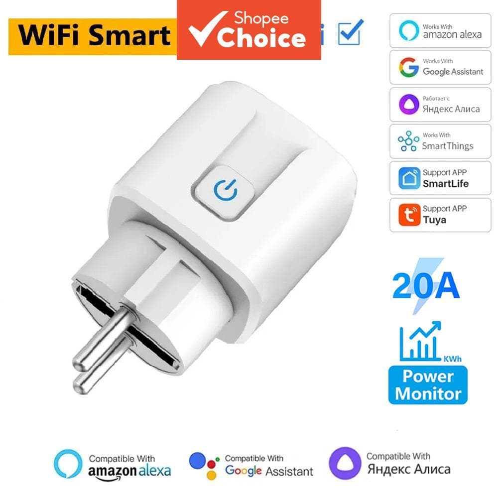 Tomada Inteligente AXUS 16A/20A WiFi Plug UE Controle por Voz Monitoramento de Energia Programável Compatível com App