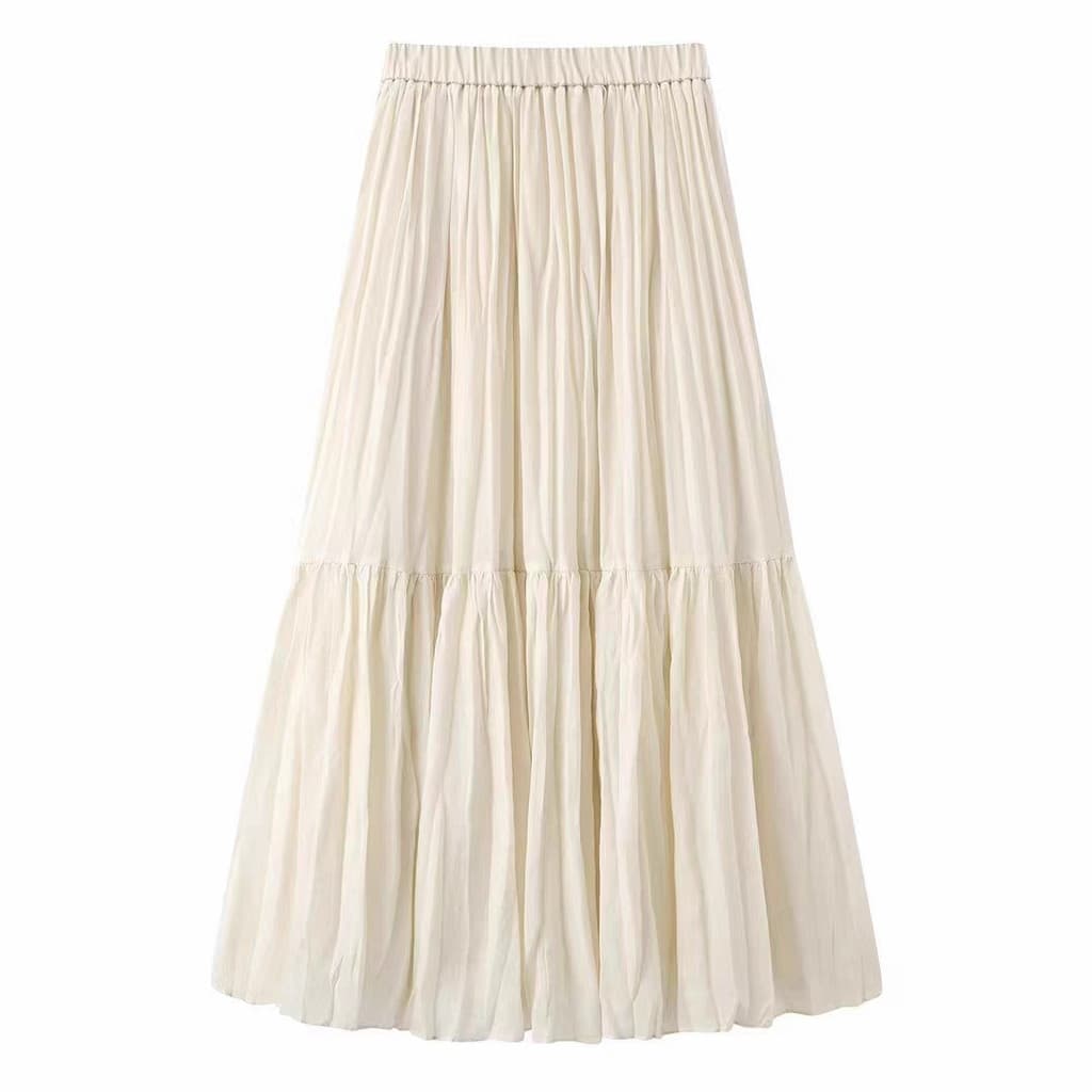 3-24 saia feminina verão novo estilo cintura alta mais magro olhar A linha saia plissada saia de cintura saia de comprim