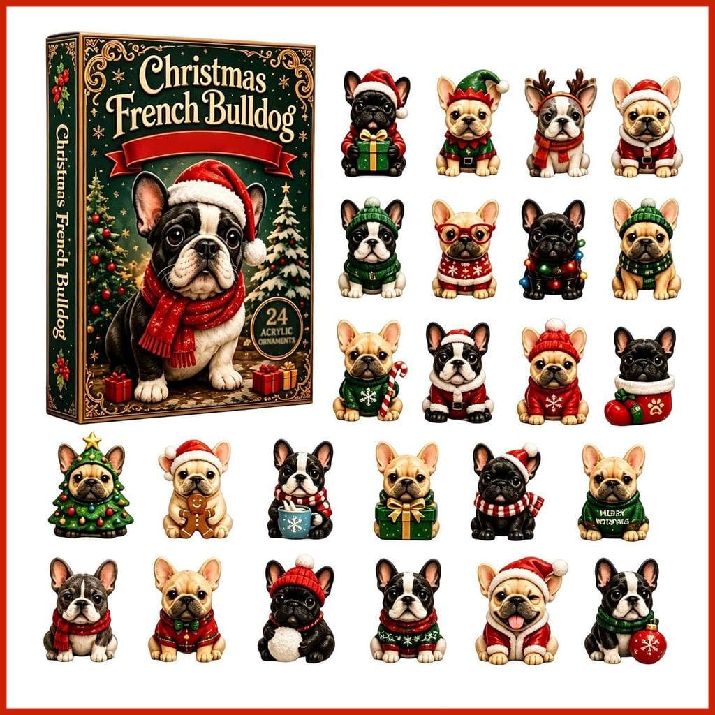 Calendário De Natal Contagem Regressiva 2D Bulldog Design 24 Dias Acrílico Pingente Brinquedos Para habke1br