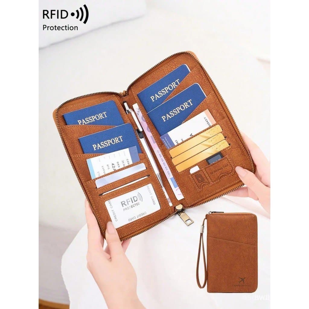 Porta-passaportes grande para famílias, protetor de passaporte, bolsa de passaporte com bloqueio RFID, capacidade para 5