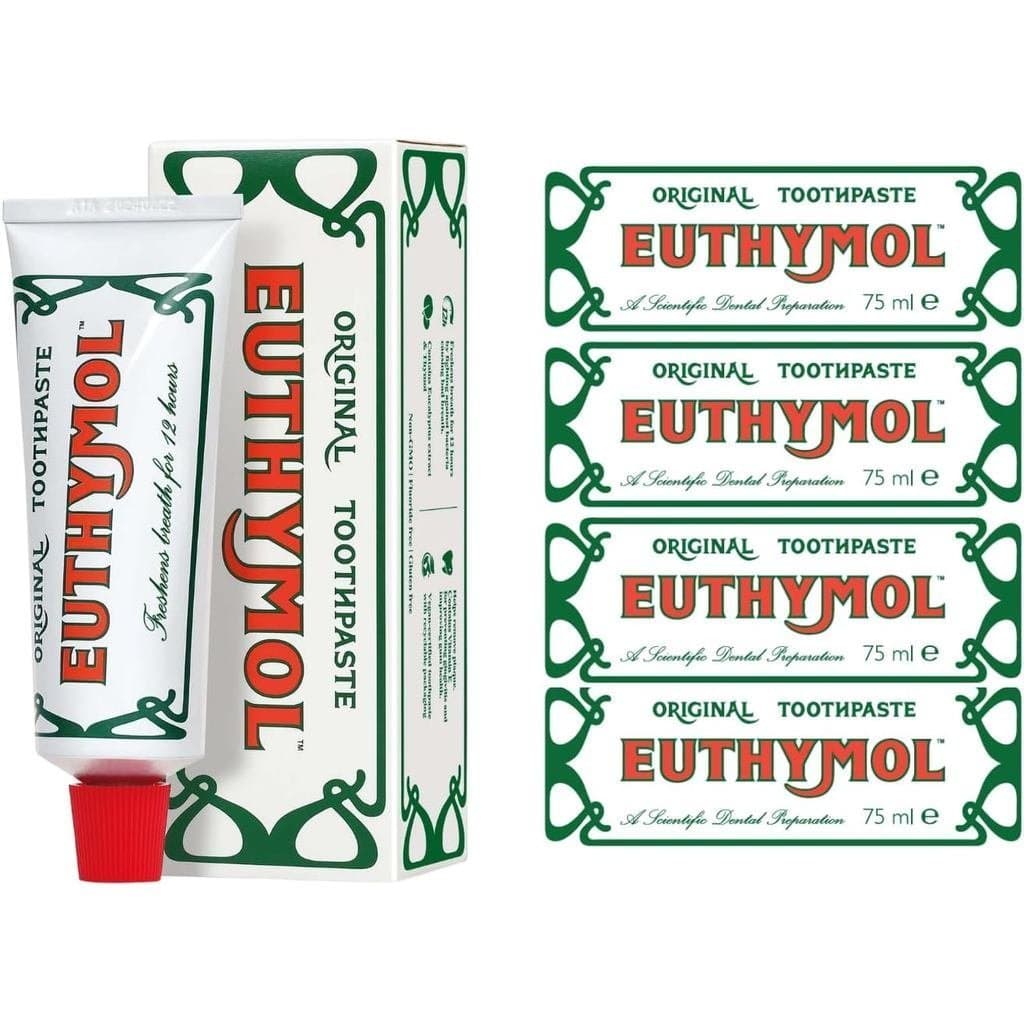 Pacote de Pasta de Dente Euthymol Original – 4 x 75ml, Sem Fluoreto, Antiplaca, Antibacteriana, Proteção para Dentes e G