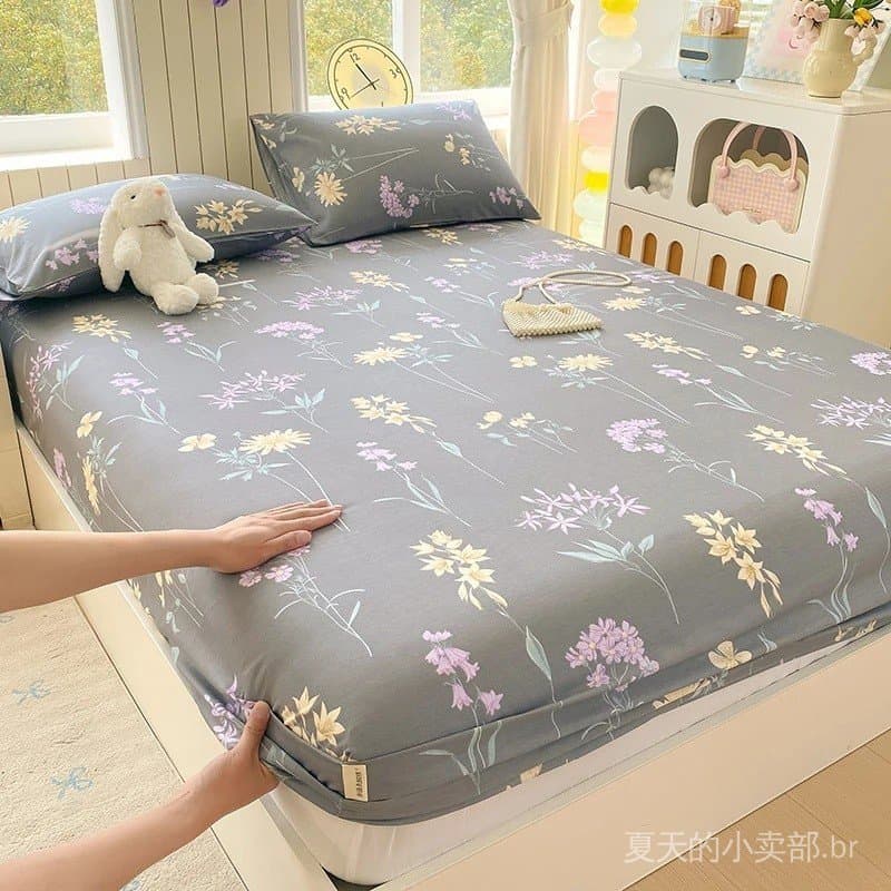 Lençóis de Cama 100% Algodão com Estampa Floral, Tamanhos Solteiro/Queen/King, Lençol Ajustável de Algodão Puro, Lençol