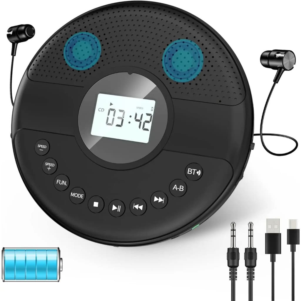 Leitor De Áudio Bluetooth Pessoal Portátil Para CD E MP3 , Proteção Anti-Salto , Alto-Falantes Estéreo Duplos Integrados