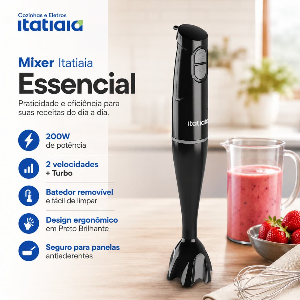 Mixer de Mão Itatiaia Preto 127V – Ideal para Sucos, Molhos e Vitaminas