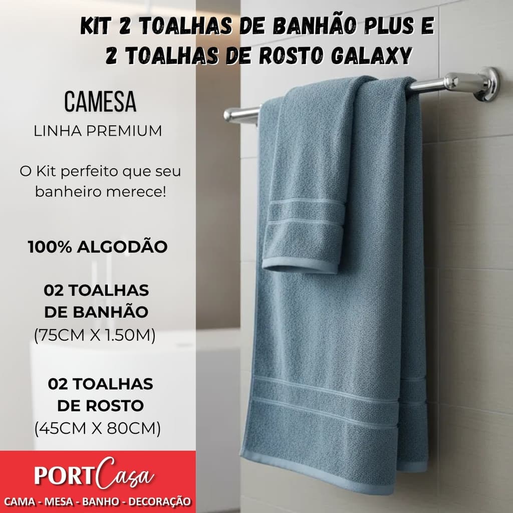 Jogo de Toalhas Camesa Galaxy Plus Banhão + Toalha Rosto 4Pçs