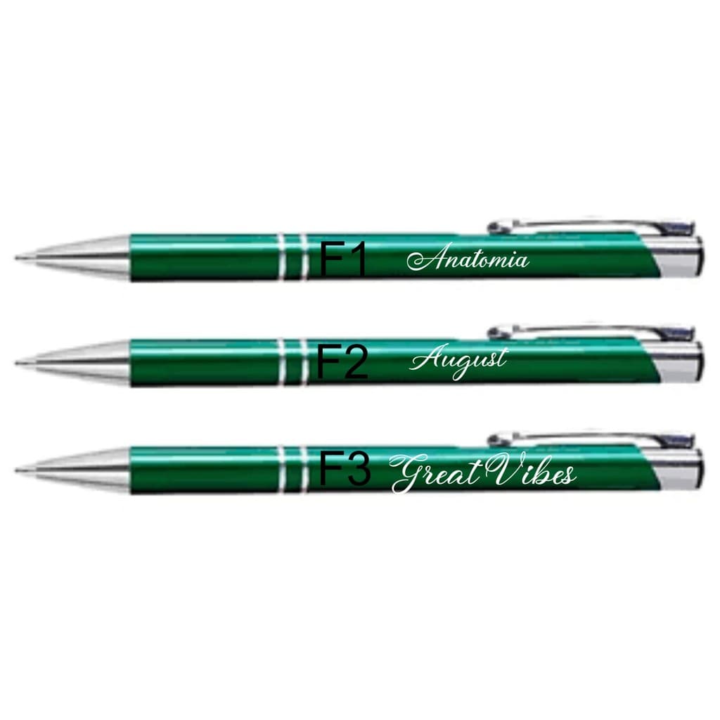 Kit 6 Canetas Personalizadas de Metal Verde Brilhante com Detalhes Prata com seu Nome