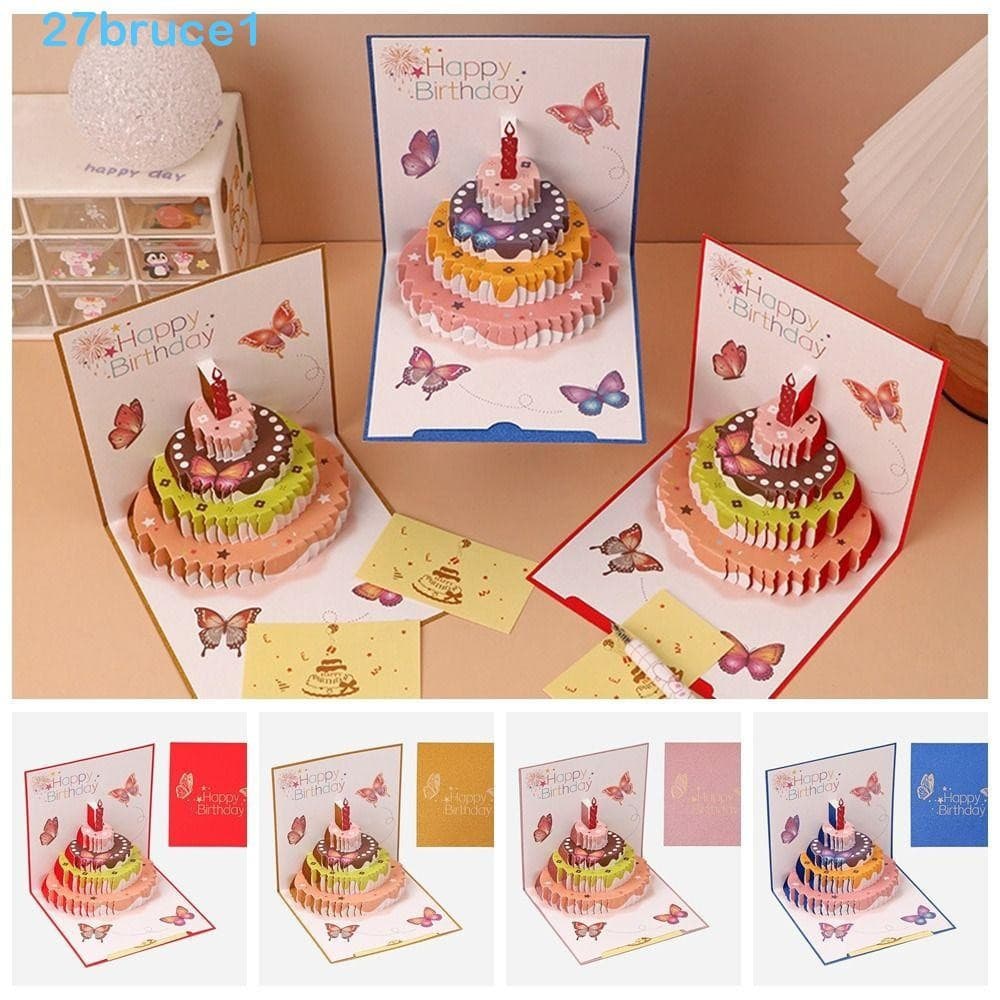 Cartão De Mensagem De Bolo De Aniversário BRUCE1 , Pop-Up De Feliz 3D Borboleta Quente Feito À Mão