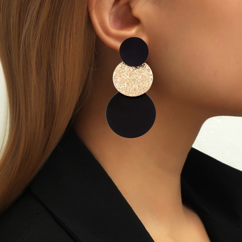 Brincos Redondos Geométricos de Personalidade em Patchwork Criativo para Mulheres Estilo Ins Moda Personalidade Temperam
