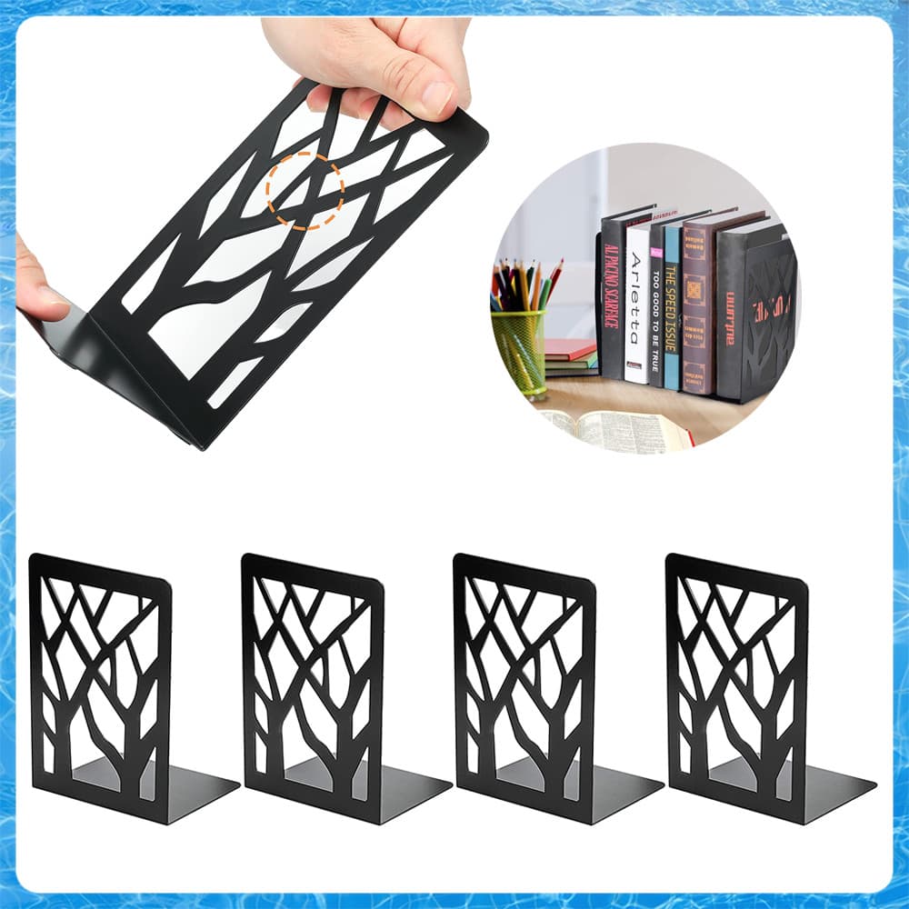 Suporte Metálico para Organizar Livros - Conjunto com 4 Unidades - Cor Preto - Compacto 12x17.5x9cm - Não Inclui Livros
