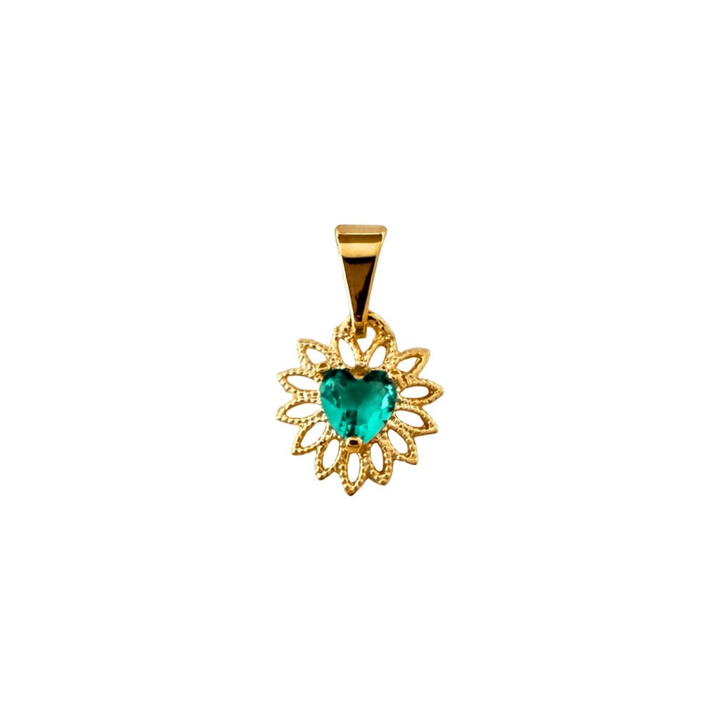 Pingente Feminino Coração Cravejado Banhado a Ouro 18K Pedra Verde Semijoia Ciela