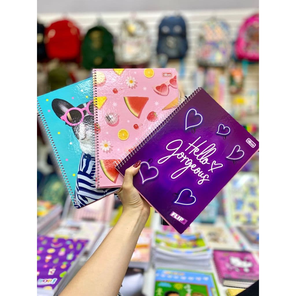 Caderno Espiral Flip+ Feminino Cachorro Fofo Frutas Tropicais e Meninas Tumblr 96 Folhas - Tilibra