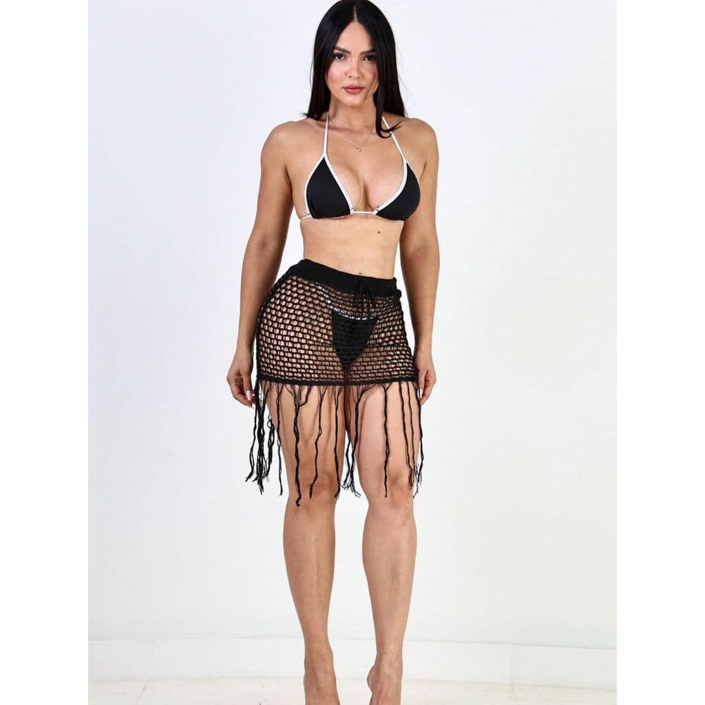 Saida de Praia Mini Saia Moda Verão Blog Top 2025 Franjinha
