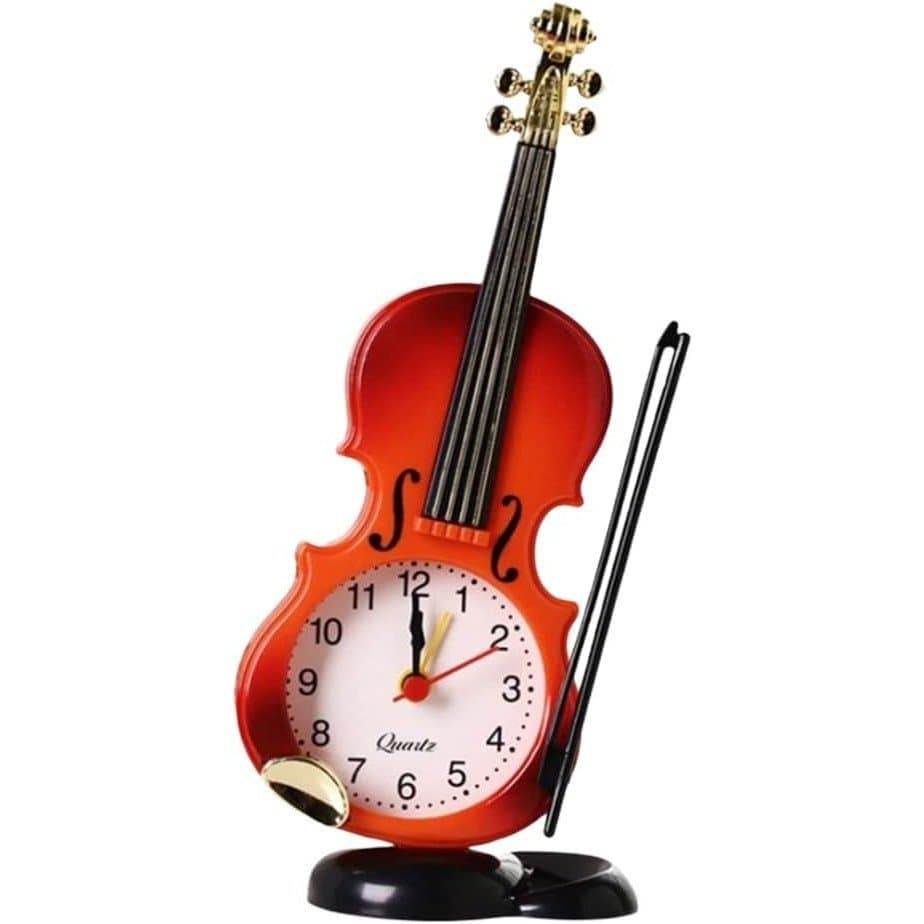 Relógio despertador em formato de violino, relógio digital de mesa, relógio decorativo de cabeceira, ornamento modelo QG