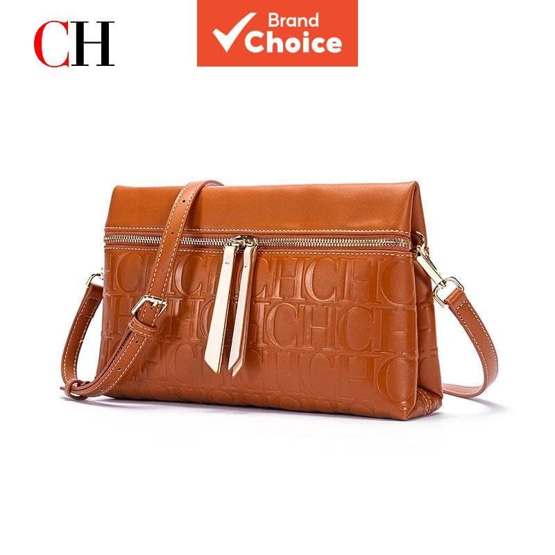 Bolsa de ombro feminina CH, bolsa tiracolo, bolsa de mão mini, embossada em couro PU, zíper moderno, alça ajustável, uso