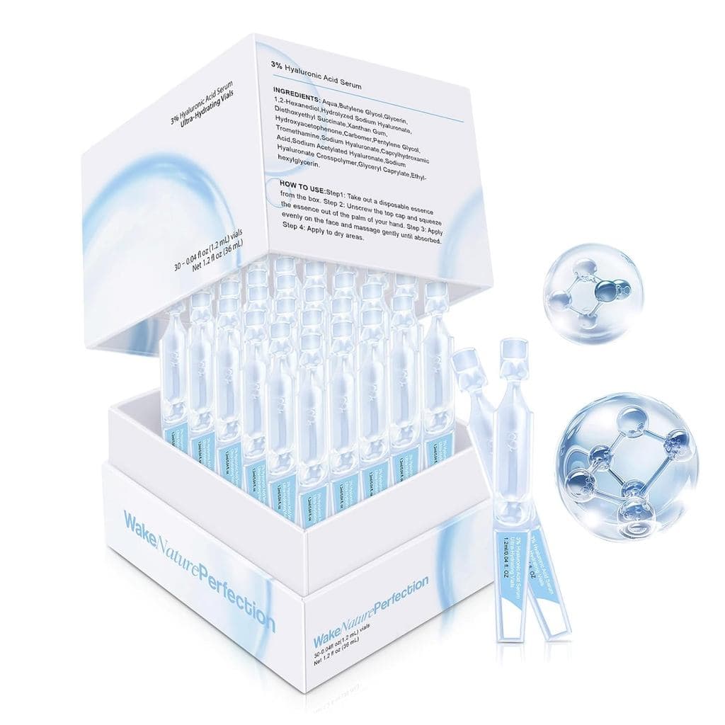 Sérum de Ácido Hialurônico 3% em Frascos Ultra-Hidratantes, 30 tubos de Ácido Hialurônico, Wake Nature Perfection, Sérum