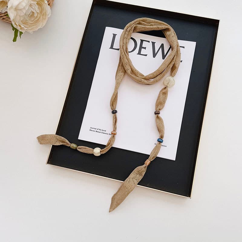 Estilo literário longo renda dupla camada frisado à mão Streamer feminino decoração de viagem lenço de seda estreito Hig