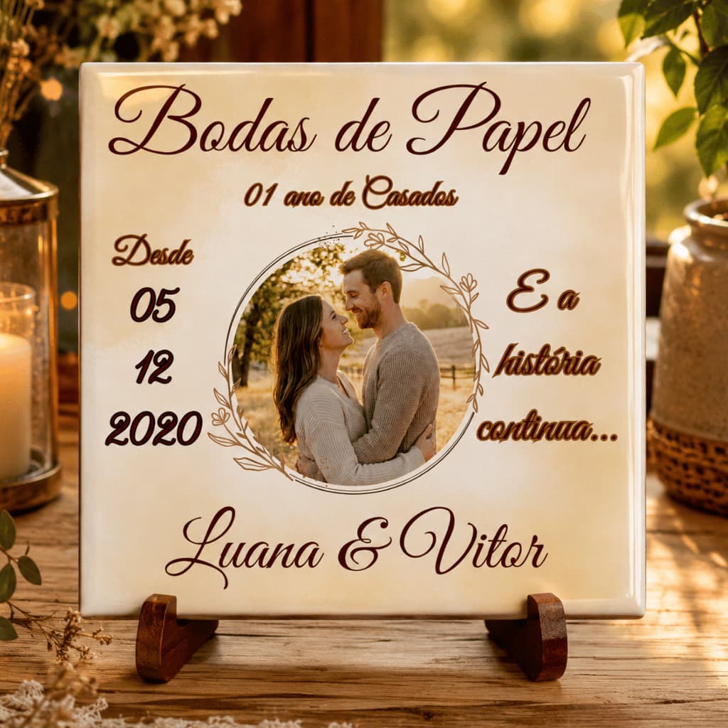 Azulejo Personalizado Bodas de Papel 1 Ano de Casados com Foto