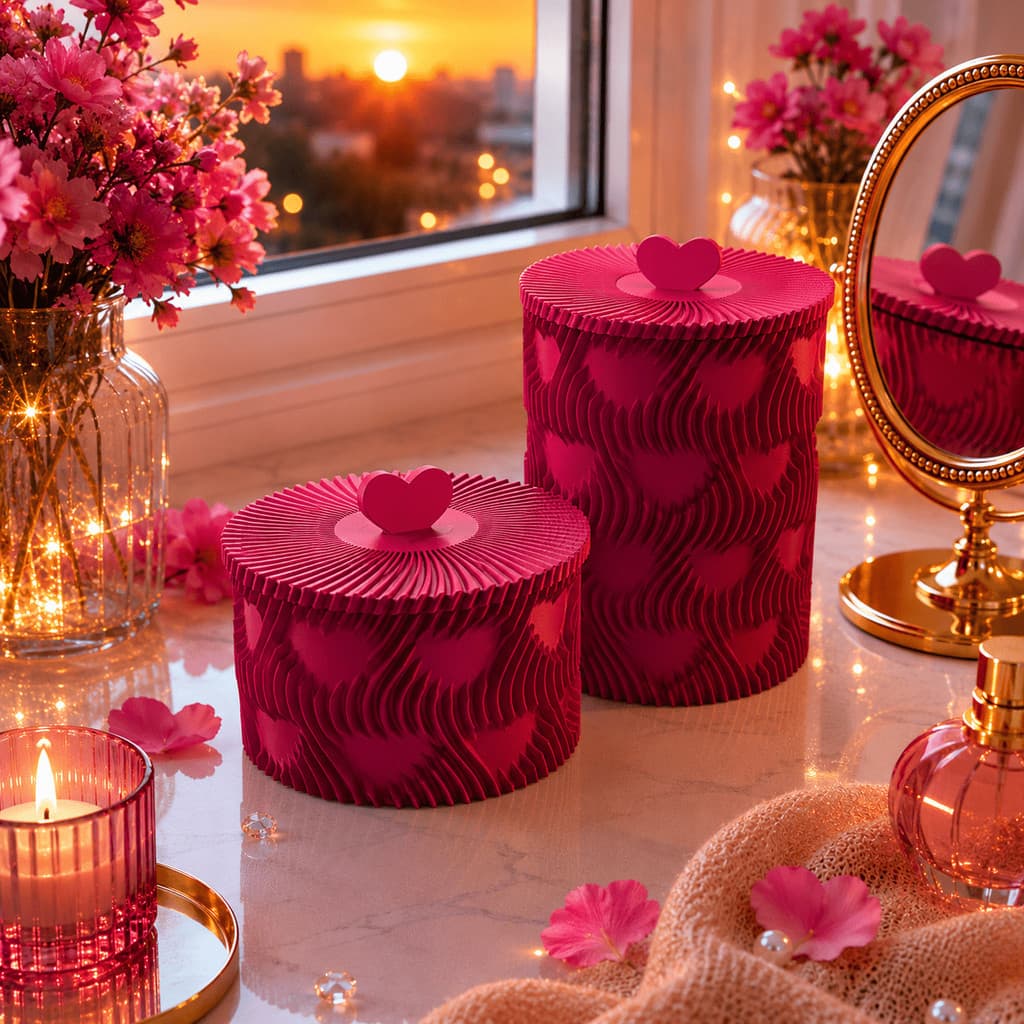 Kit 2 Caixas Organizadora Decorativa Coração | Porta Joias e Perfumes Luxo Rosa | Presente Romântico Dia dos Namorados