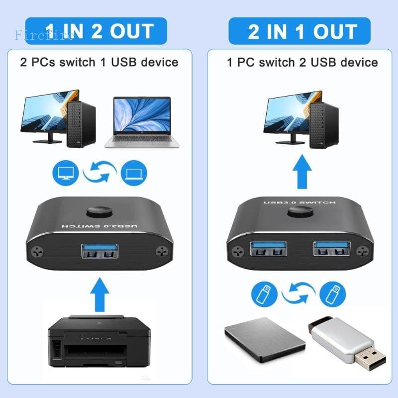 Firefire Alumínio USB Switcher 2 Computadores Compartilham 1 Dispositivo Para Impressora Teclado Scanner 1 Cab