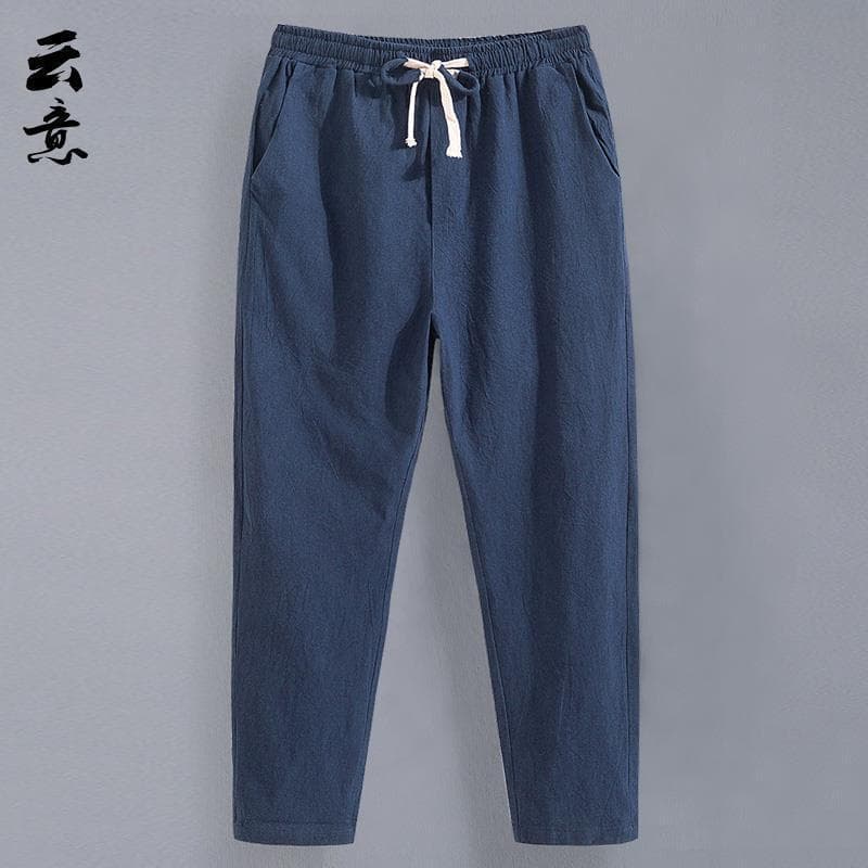 Homens verão linho tornozelo comprimento calças masculinas soltas em linha reta calças casuais estilo fino 9 pontos algo