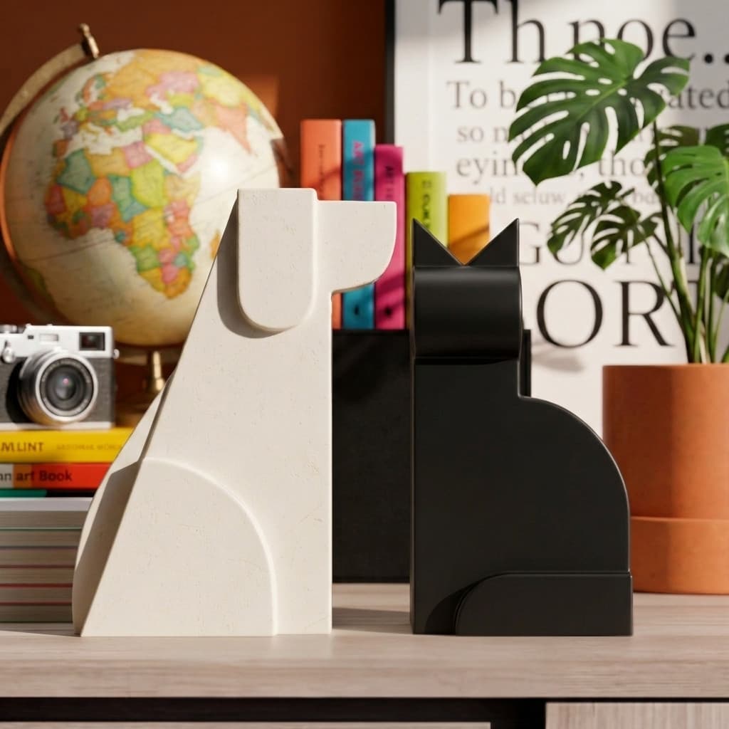 Esculturas Apaixonados Por Pets Gato e Cachorro Decoração Quarto Sala Estantes Minimalista Kit Par Estátuas 12cm