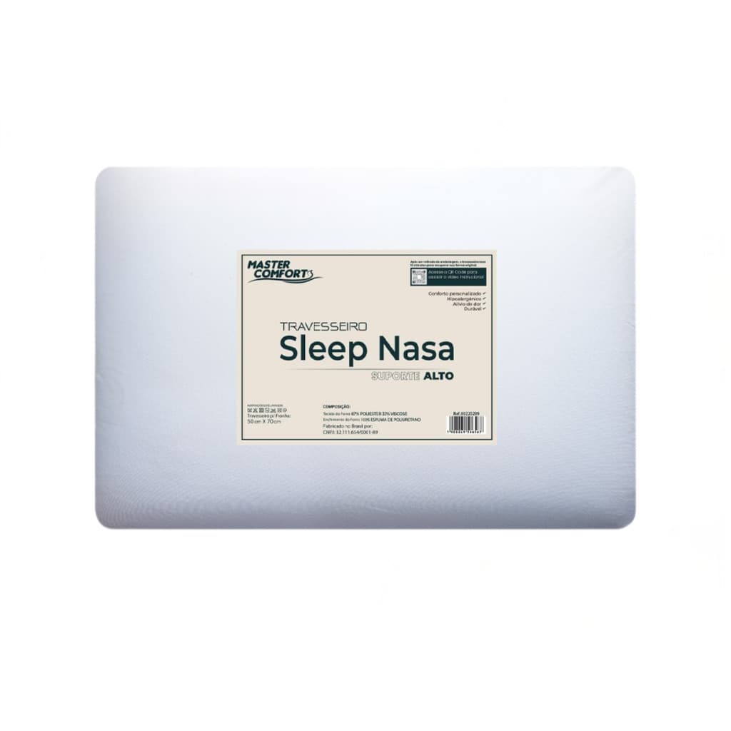 Travesseiro Nasa Antialérgico 65x45cm – 10, 13 ou 15cm de Altura, Confortável e Macio