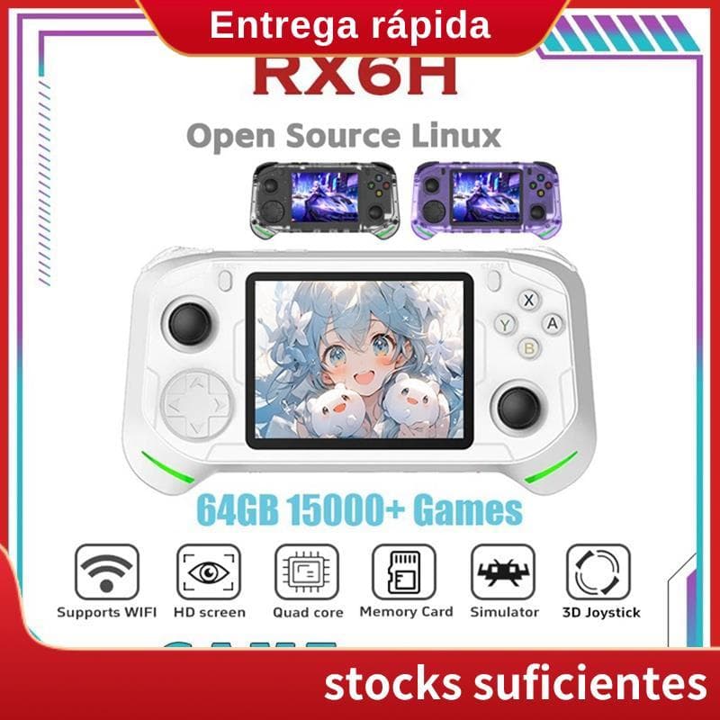 RX6H Retro Console De Videogame Portátil Linux Pocket Player 64GB 15000 + Jogos Tela IPS De 3.5 Polegadas Suporta Mais D