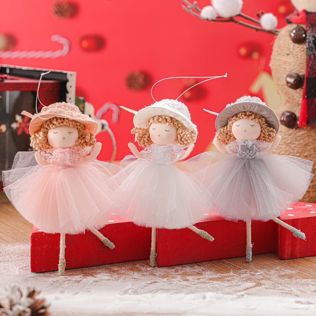 Chapéu de Natal Cabelo Encaracolado Anjo 15CM Anjo de Natal Menina Boneca Decoração de Árvore de Natal
