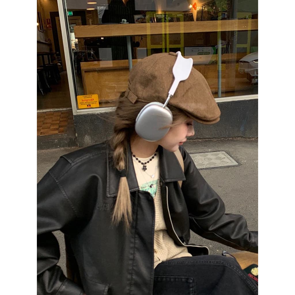 boné bone feminino Influenciador Estilo Japonês Algodão Linho Retro Cor Sólida Aba Curta Chapéu