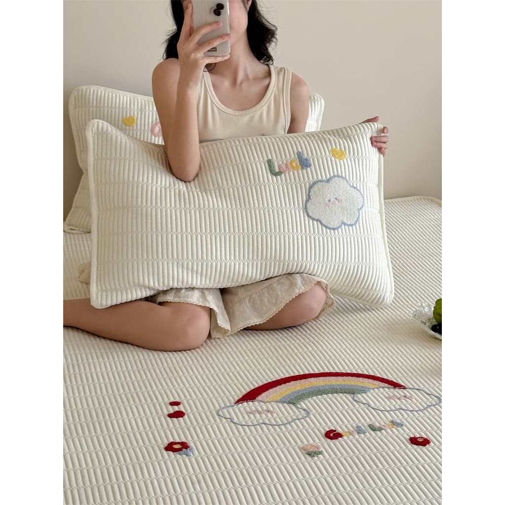 PE Cool Feeling Ice Silk Cool Mat Lençol Estilo 2026 Novo Estilo Toalha de Verão Bordado Crianças Tapete de Ar Condicion