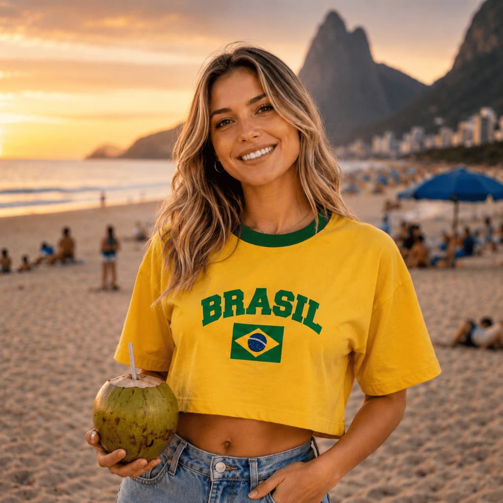 Cropped Oversized Brasil Copa Camiseta Soltinha 100% Algodão Confortável