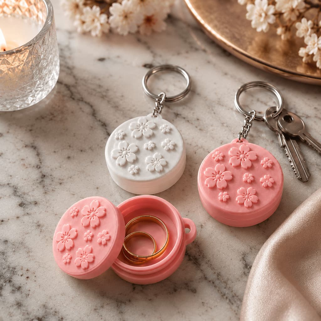 Chaveiro Porta Anéis Sakura Porta Aliança Porta Joias Compacto Flor de Cerejeira Presente Feminino